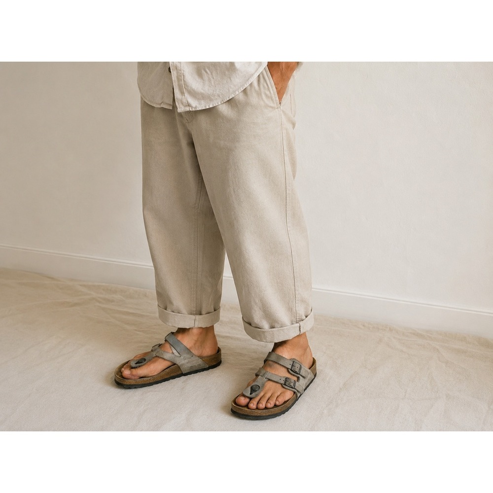 Birkenstock Mayari Stone Gray Nubuck Leather Toe Loop Sandals Womens 38 granola
